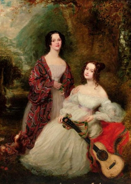 Portrait of two sisters, vintage artwork by Workshop of Margaret Sarah Carpenter, A3 (16x12") Poster Print