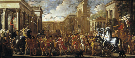 Triumphal entry of Vespasian in Rome, vintage artwork by Viviano Codazzi, 12x8" (A4) Poster