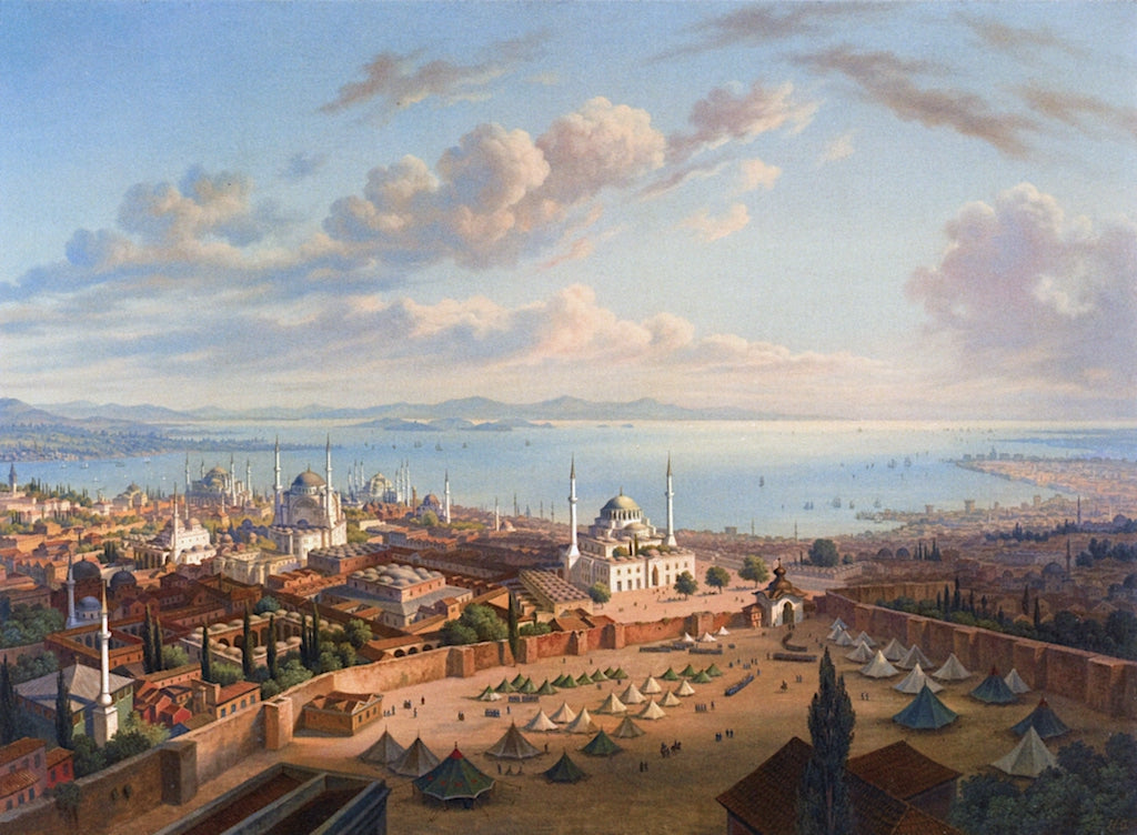 Constantinople from the Fire Tower of Beyazit, vintage artwork by Hubert Sattler, A3 (16x12") Poster Print