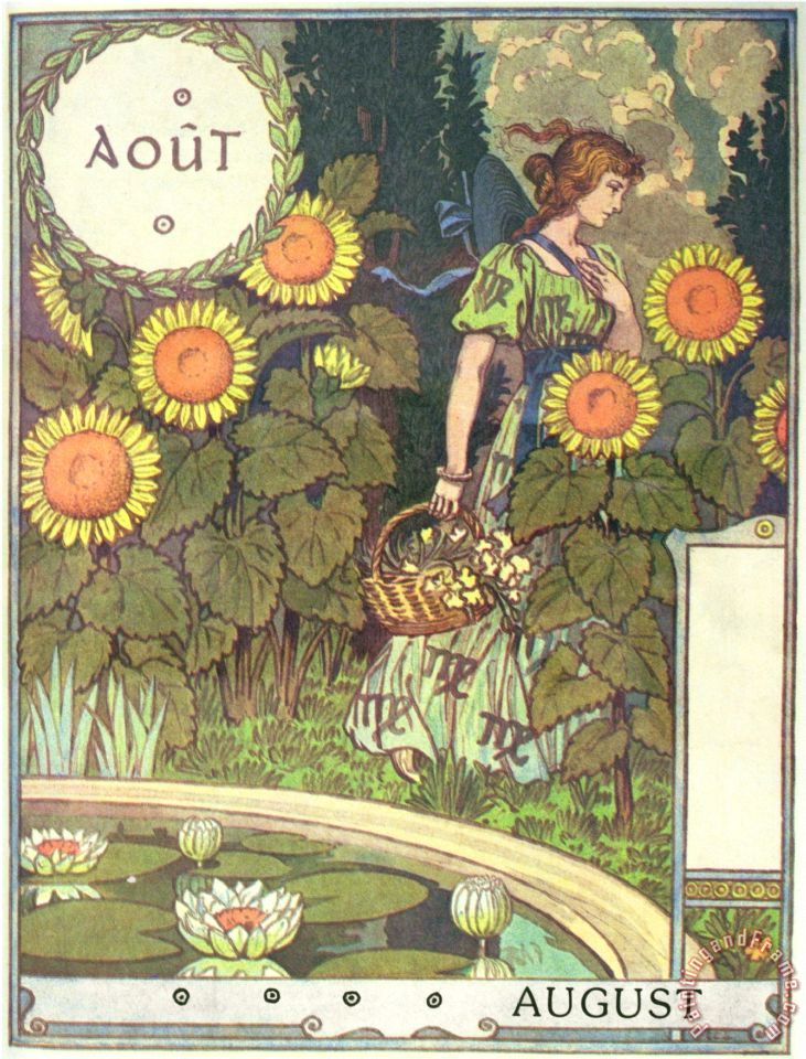 August, vintage artwork by Eugène Grasset, 12x8" (A4) Poster