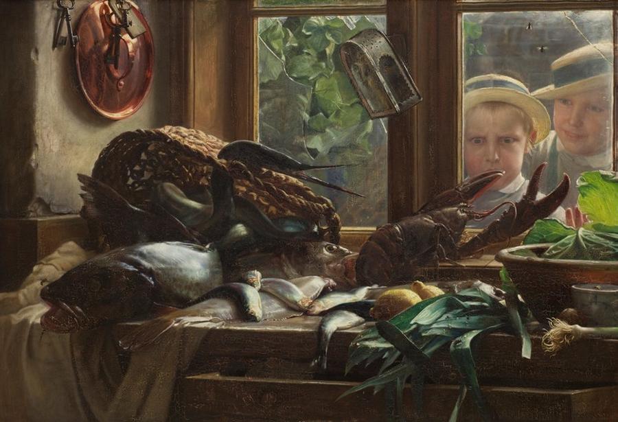 A Kitchen (Et køkkenbord), vintage artwork by Carl Heinrich Bloch, 12x8" (A4) Poster