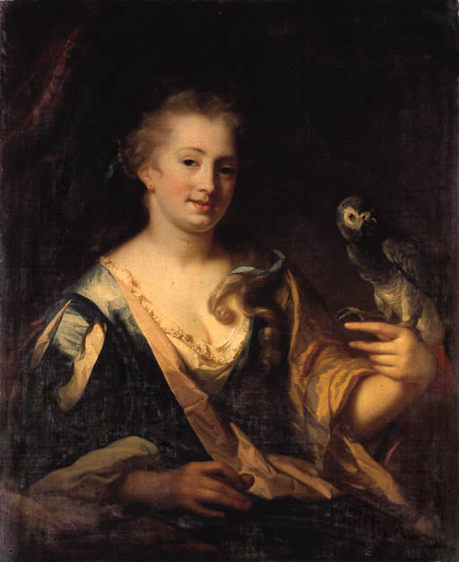 Portrait of a Lady Feeding a Parrot, vintage artwork by Godfried Schalcken, 12x8" (A4) Poster
