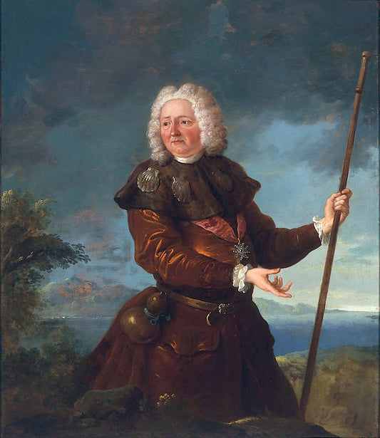 Portrait of a man as a pilgrim to Santiago de Compostela, possibly Charles-François Noirot, vintage artwork by Jean-Baptiste Oudry, 12x8" (A4) Poster