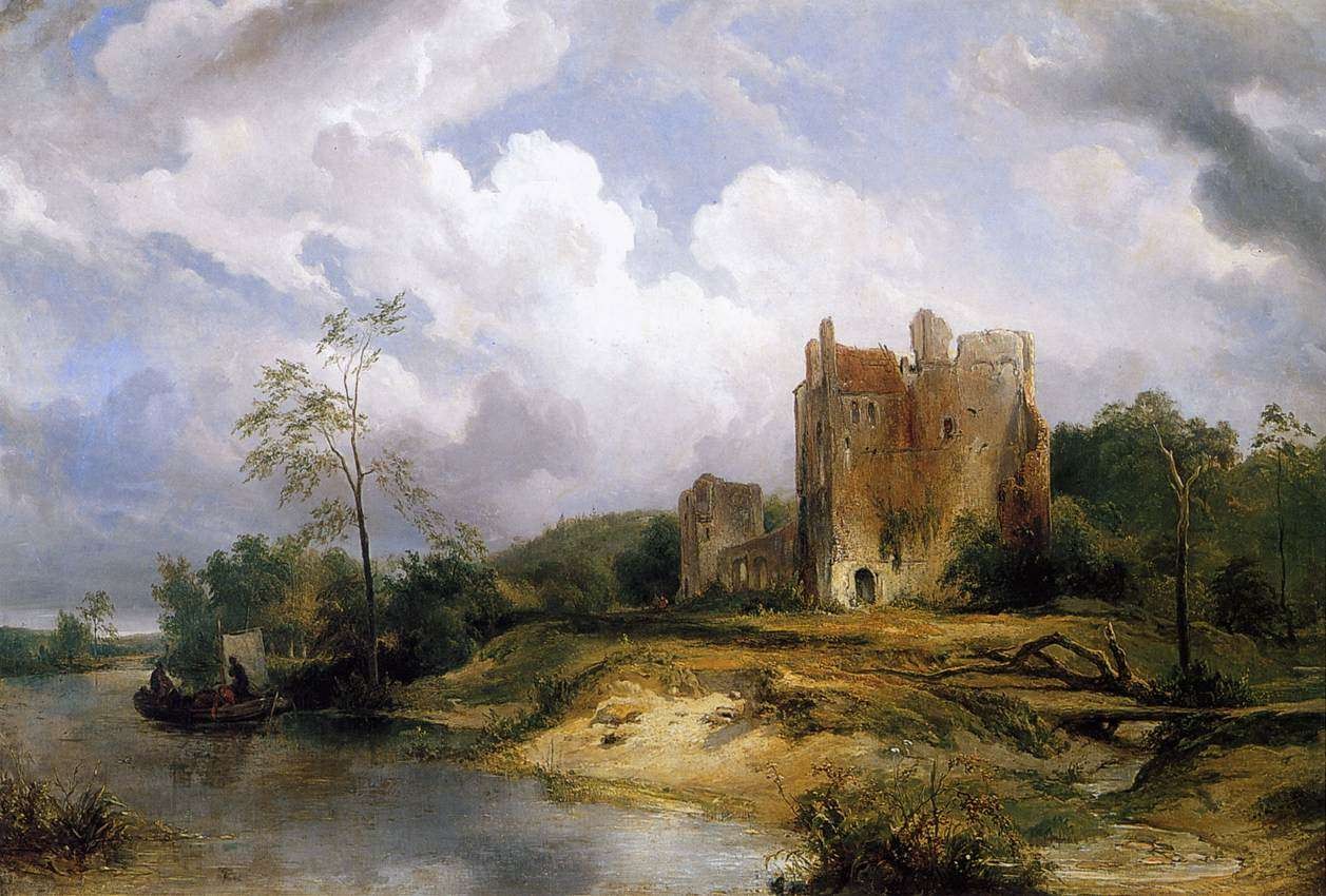 River Landscape with Ruins, vintage artwork by Wynand Johannes Joseph Nuyen, A3 (16x12") Poster Print