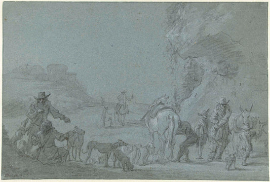 Hunting Company out of Rome, vintage artwork by Jan Asselijn, 12x8" (A4) Poster