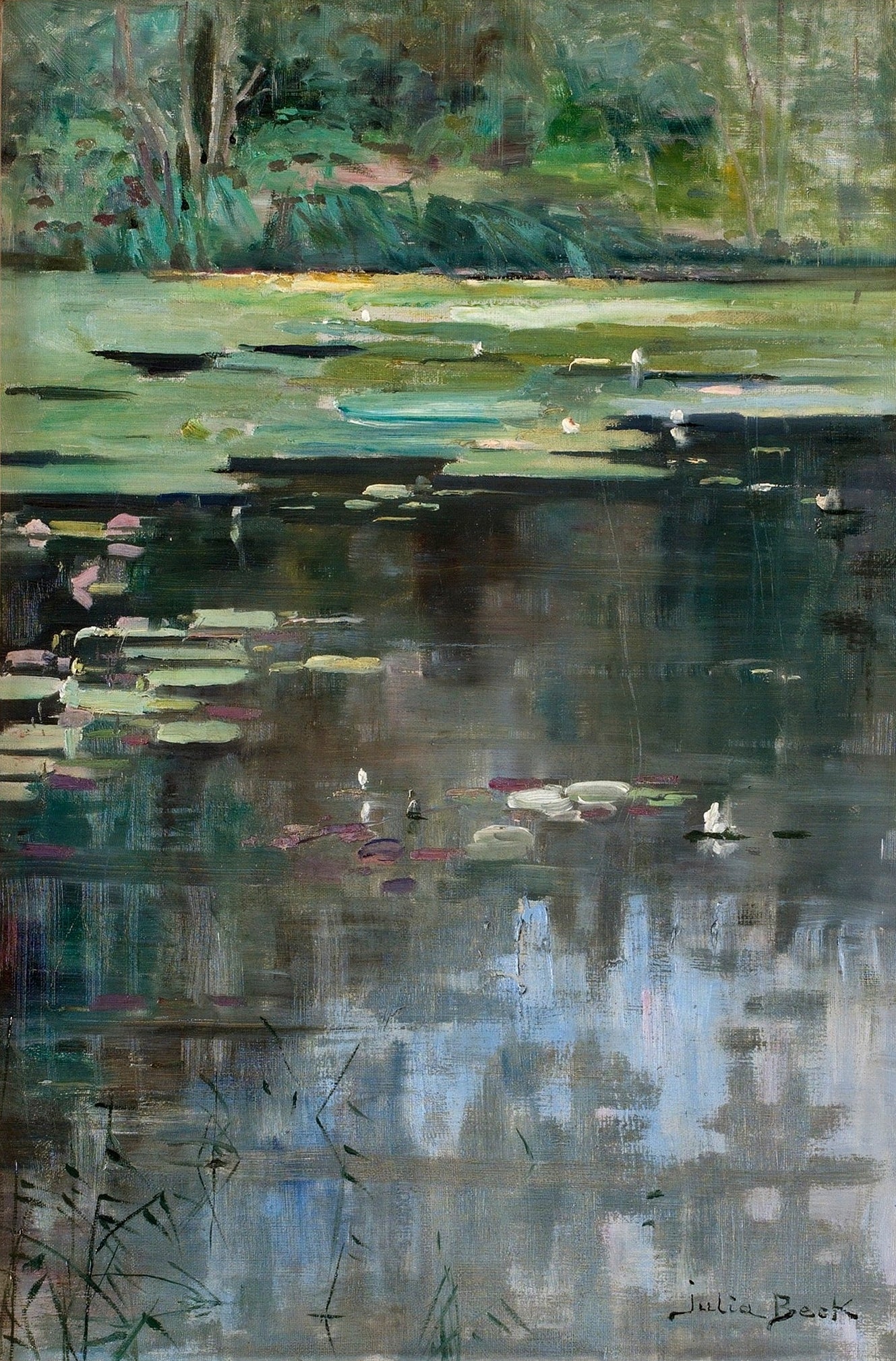 River Landscape with Water Lilies by Julia Beck,A3(16x12")Poster