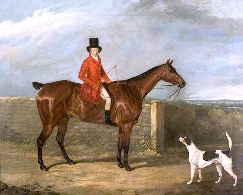 John Hall Kent in Hunting Attire Seated on a Horse, vintage artwork by Attributed to David Dalby , A3 (16x12") Poster Print