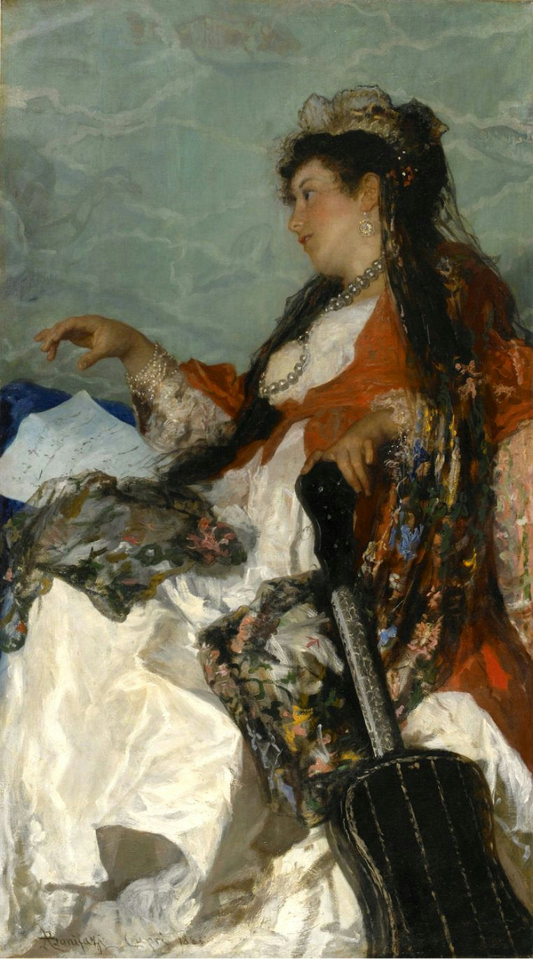 Woman with a guitar, vintage artwork by Adriano Bonifazi, 12x8" (A4) Poster