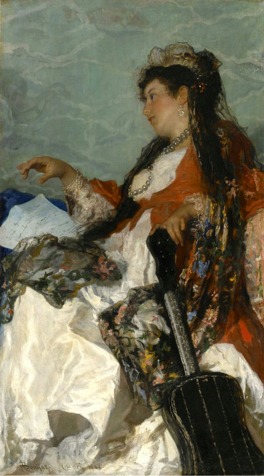 Woman with a guitar, vintage artwork by Adriano Bonifazi, 12x8" (A4) Poster
