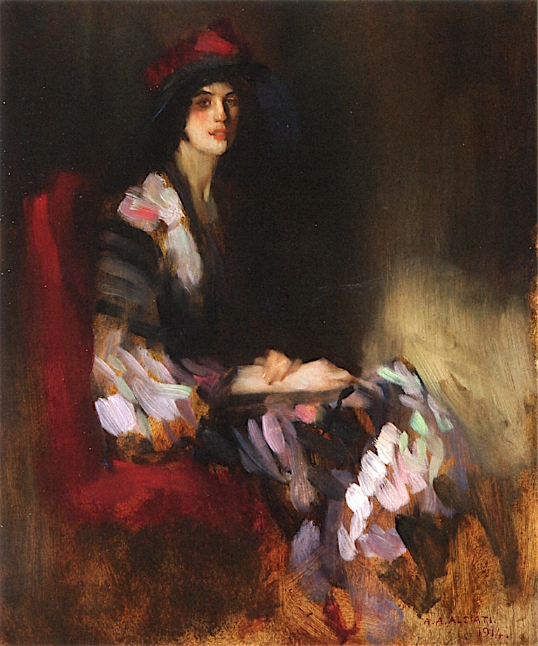 Elegant Lady with Colorful Scarf by Albrogio Antonio Alciati,16x12(A3) Poster