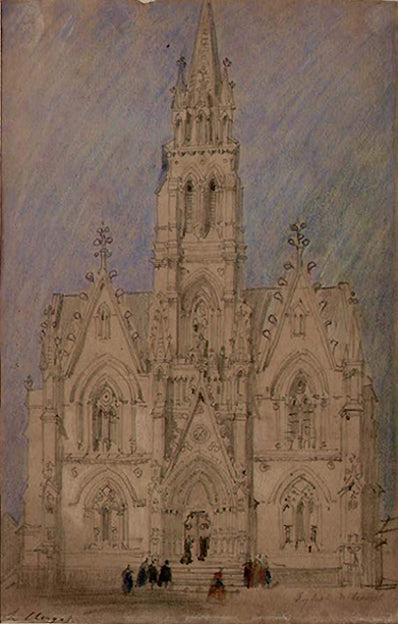 Eglise en Bourgogne, vintage artwork by Hubert Clerget, A3 (16x12") Poster Print