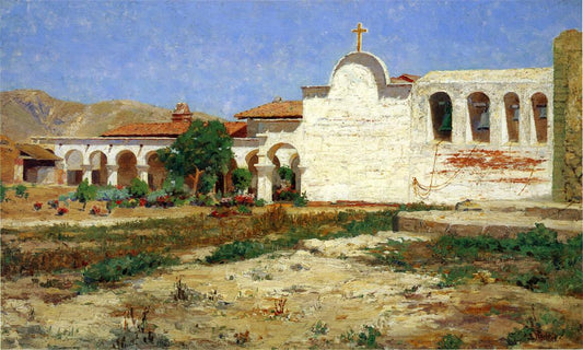 Capistrano Mission, vintage artwork by Elmer Wachtel, 12x8" (A4) Poster