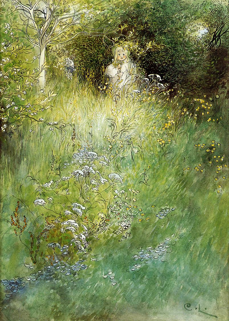 A Fairy, Kersti and a View of a Meadow by Carl Larsson,A3(16x12")Poster