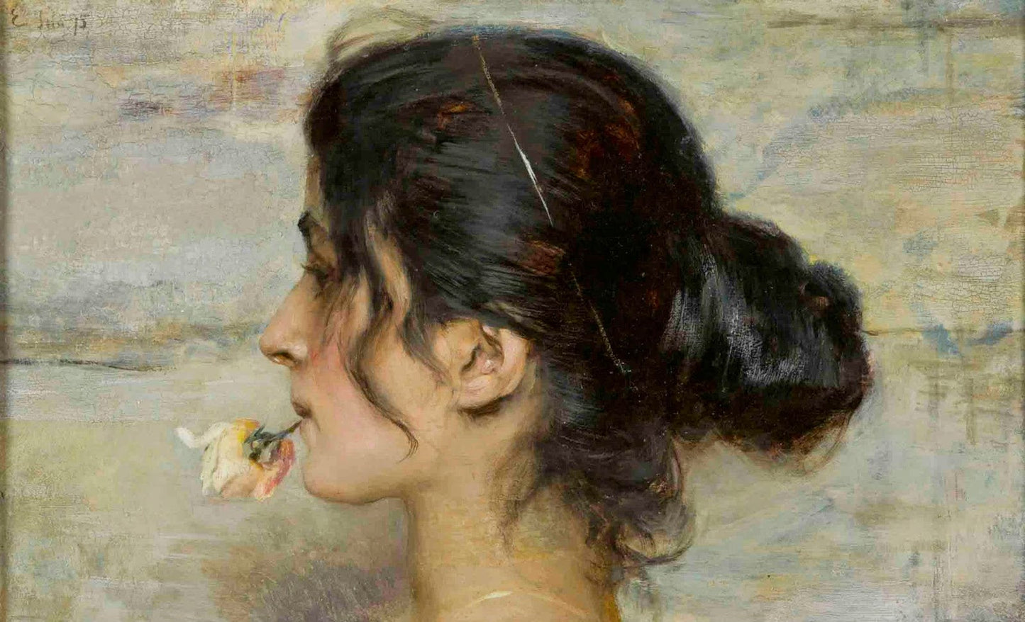 Con la rosa tra le labbra by Ettore Tito,A3(16x12")Poster