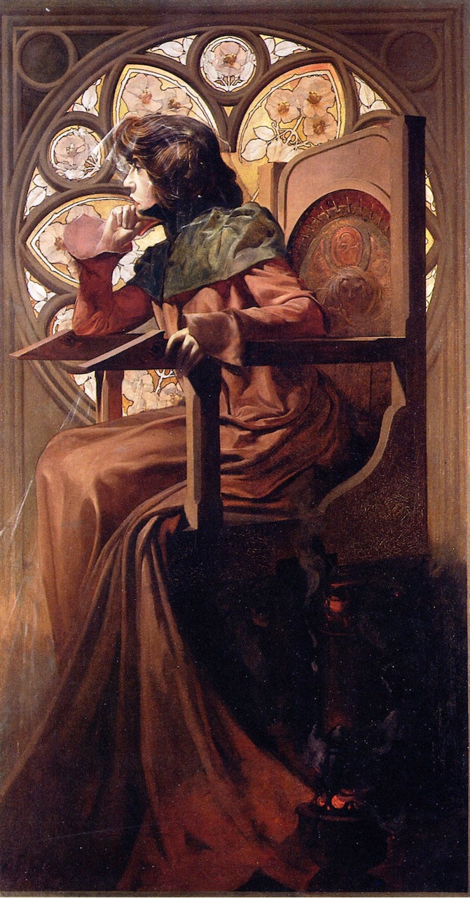 Portrait of Sarah Bernhardt, vintage artwork by Alfons Mucha, 12x8