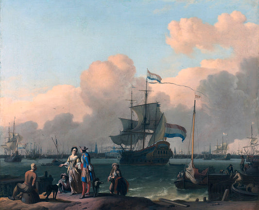 The Y at Amsterdam, with the frigate ‘De Ploeg', vintage artwork by Ludolf Backhuysen, 12x8" (A4) Poster