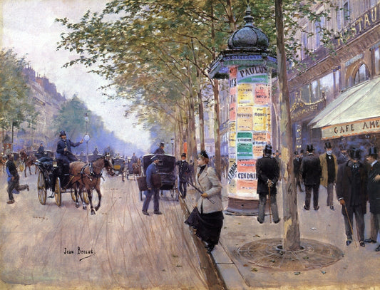 Hailing a Cab outside the Cafe Americain, vintage artwork by Jean-Georges Beraud, 12x8" (A4) Poster