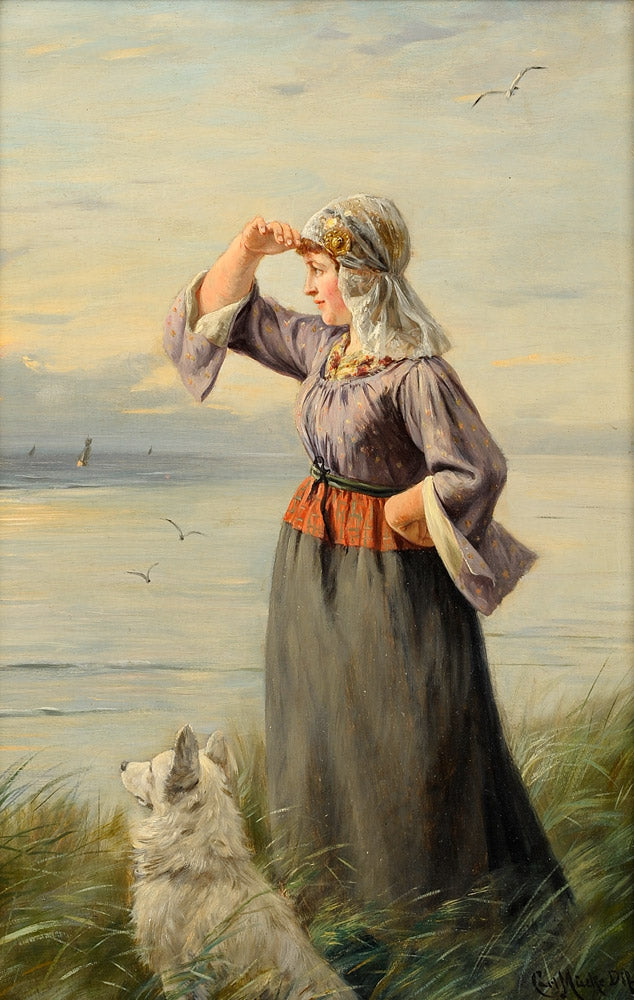 Waiting for the loved ones, vintage artwork by Carl Mücke, 12x8" (A4) Poster