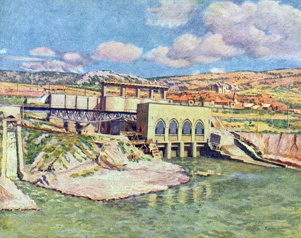 Hydro-electric power plant in Georgia, vintage artwork by Ilya Mashkov, 12x8" (A4) Poster