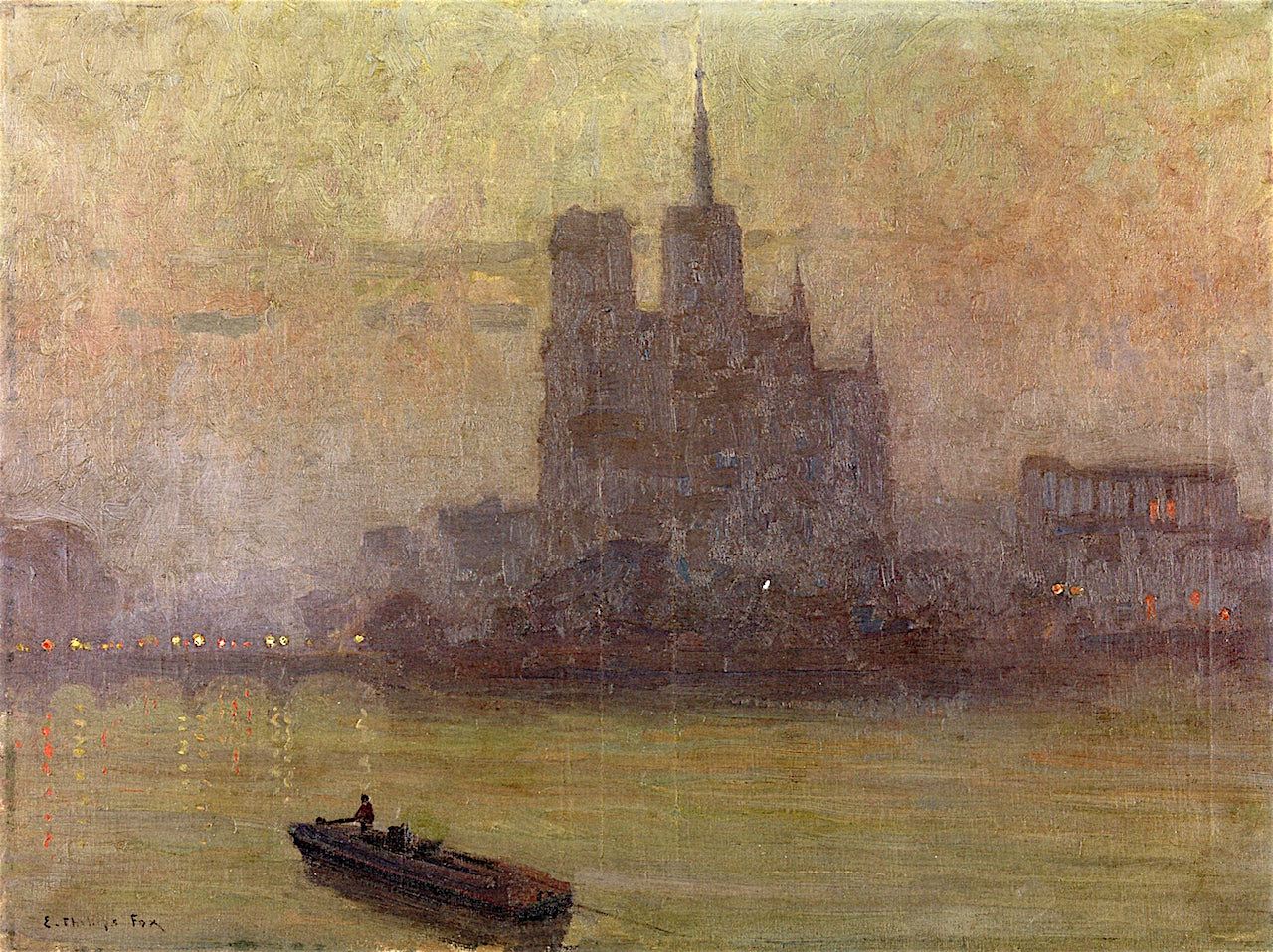 Notre Dame Cathedral, Paris, vintage artwork by Emanuel Phillips Fox, 12x8" (A4) Poster