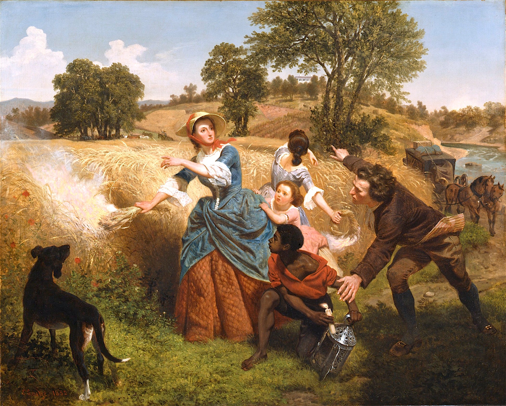 Mrs. Schuyler Burning Her Wheat Fields on the Approach of the British, vintage artwork by Emanuel Gottlieb Leutze, A3 (16x12") Poster Print