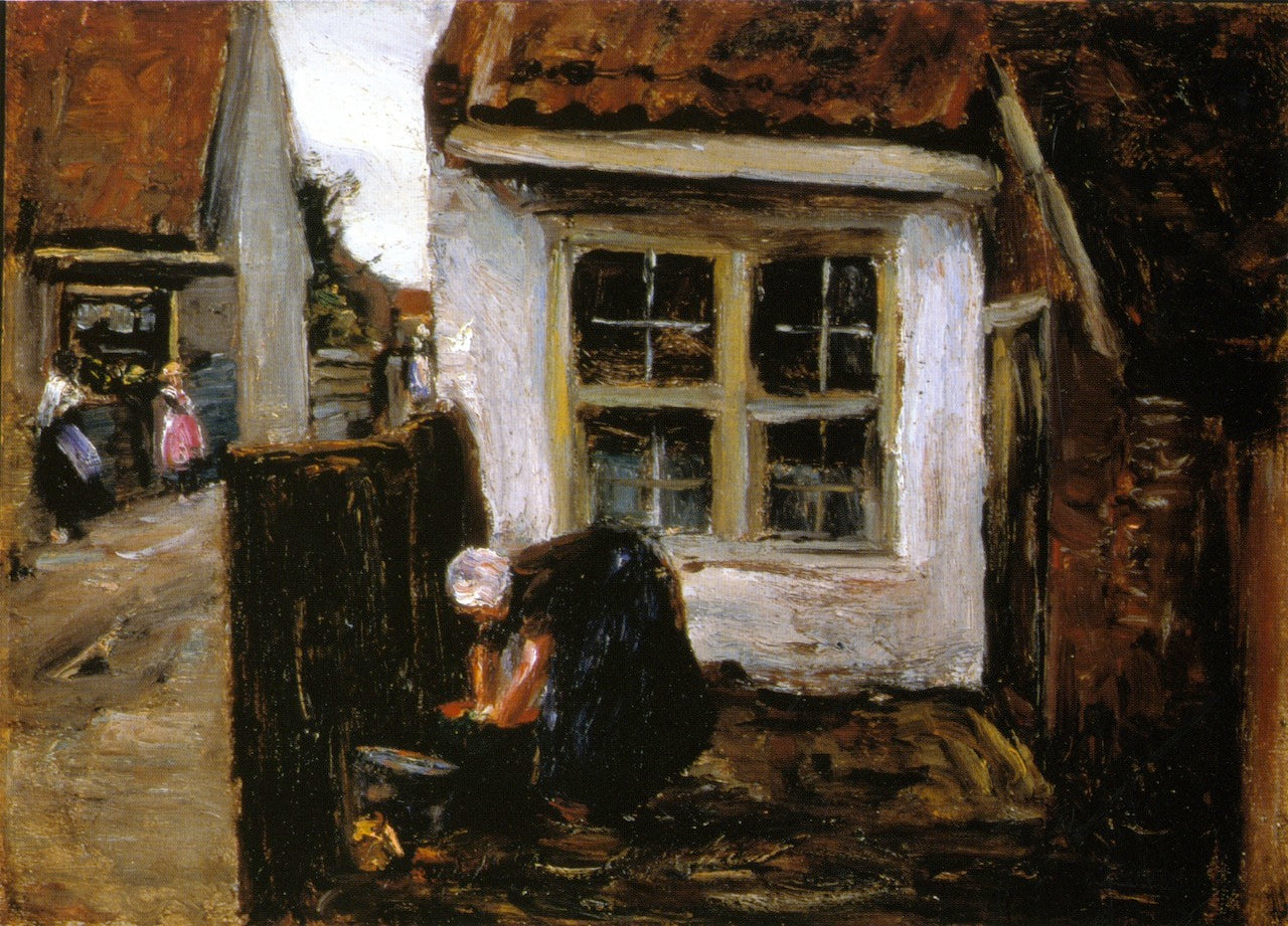Dutch Farmhouse with Woman, vintage artwork by Max Liebermann, 12x8" (A4) Poster