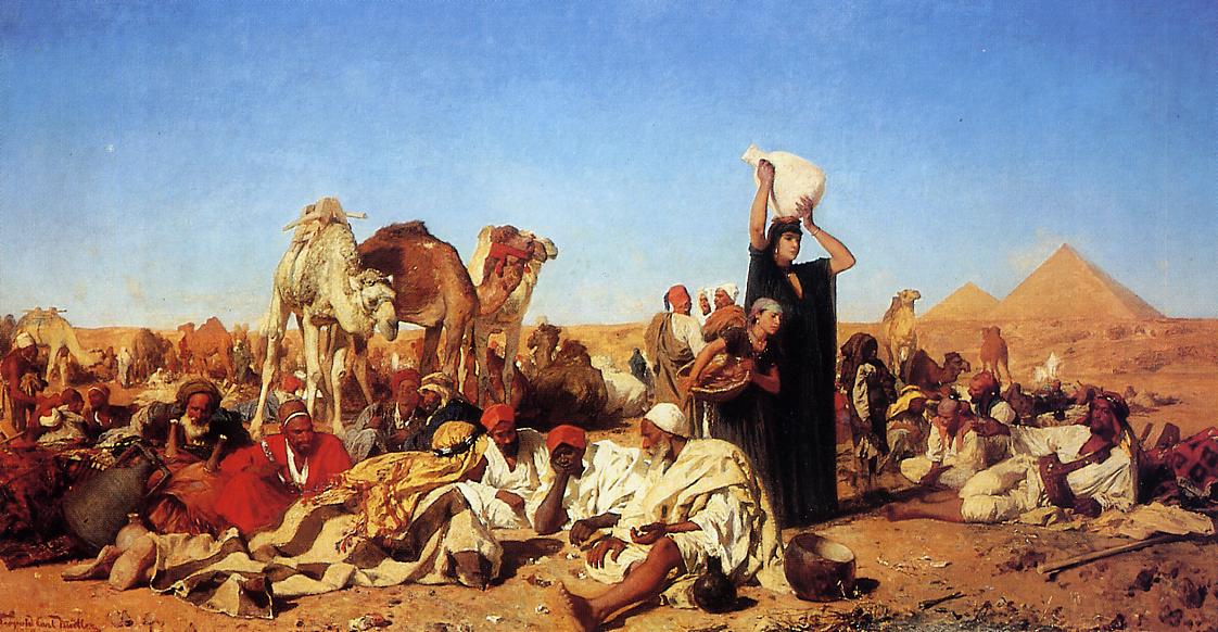 Rest in the Desert near Gizha, vintage artwork by Leopold Carl Müller, 12x8" (A4) Poster