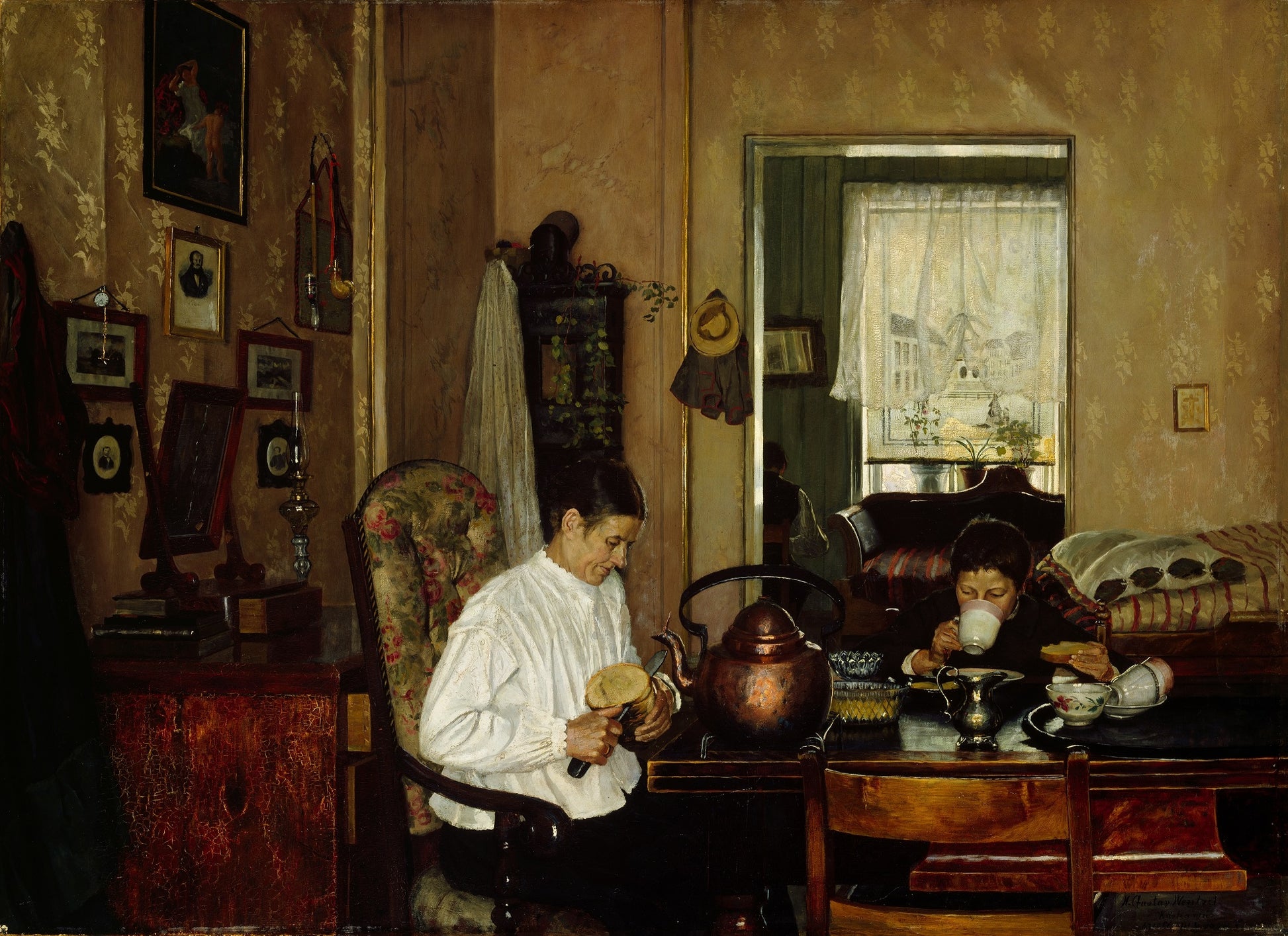 eakfast I. The Artist's Mother and Brother by Gustav Wentzel,A3(16x12")Poster