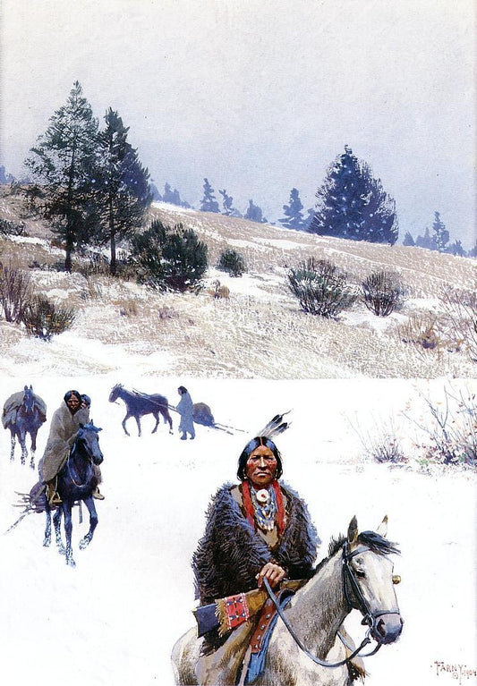 Indians in Winter - Moving Camp, vintage artwork by Henry F. Farny, 12x8" (A4) Poster