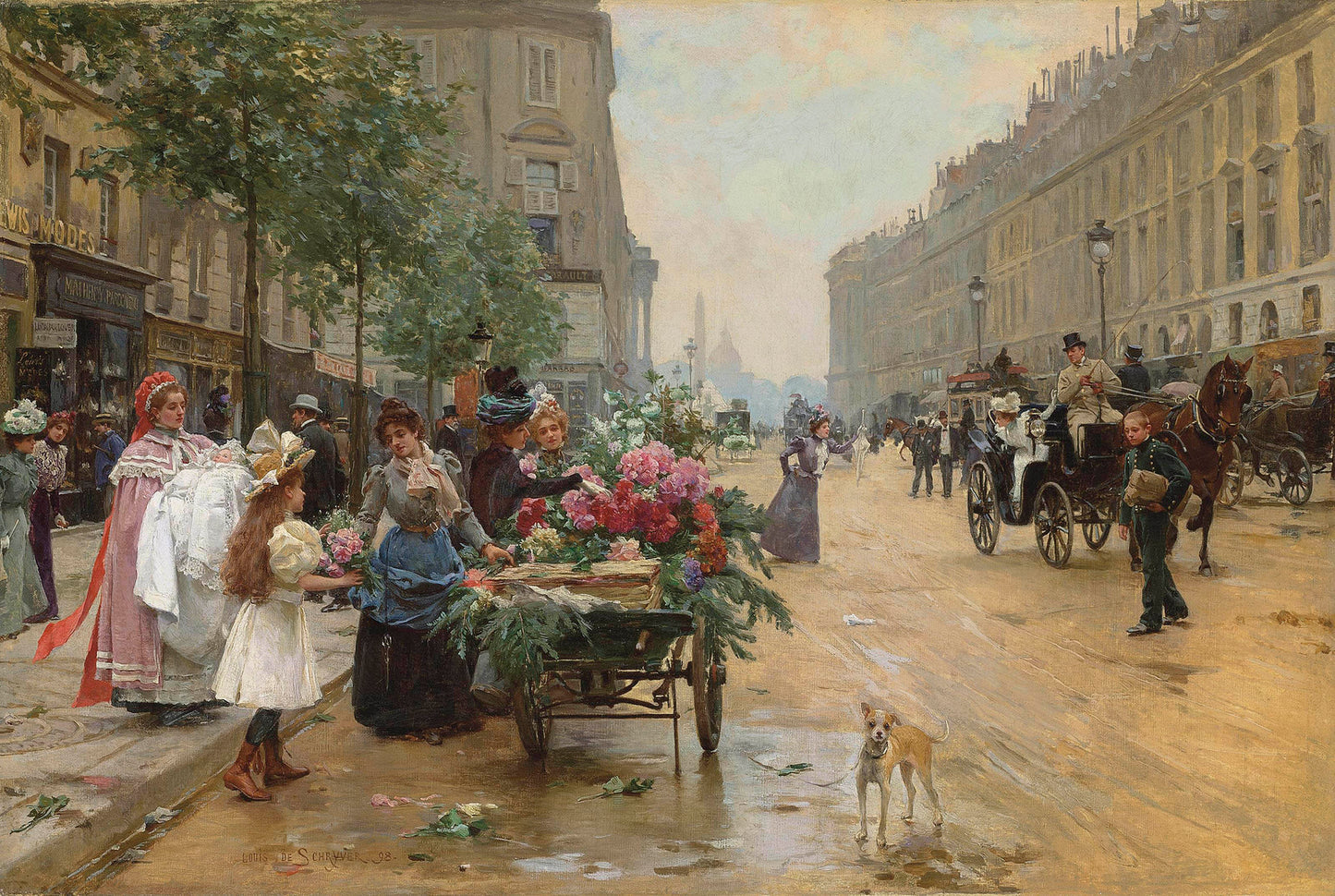 Rue Royale, Paris, vintage artwork by Louis Marie de Schryver, 12x8" (A4) Poster