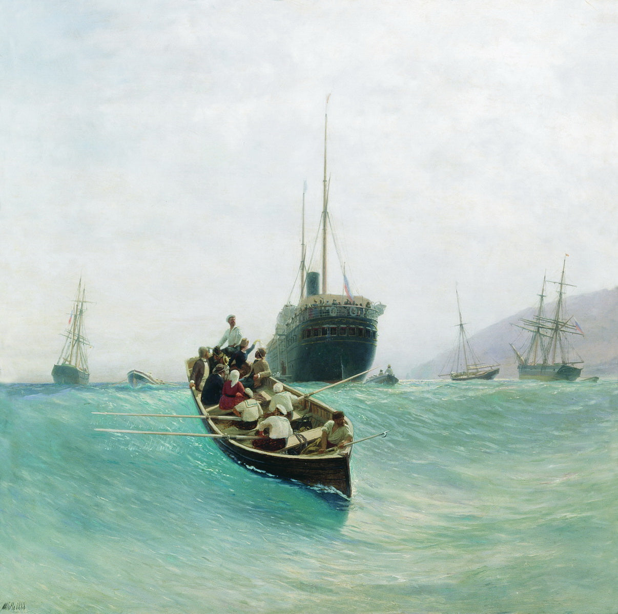 Boat in the Sea, vintage artwork by Lev Lagorio, 12x8" (A4) Poster