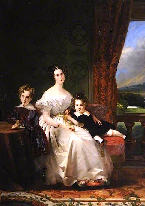Mary Barbara, Lady Chichester, with Her Two Elder Sons, vintage artwork by Claude Marie Paul Dubufe, A3 (16x12") Poster Print