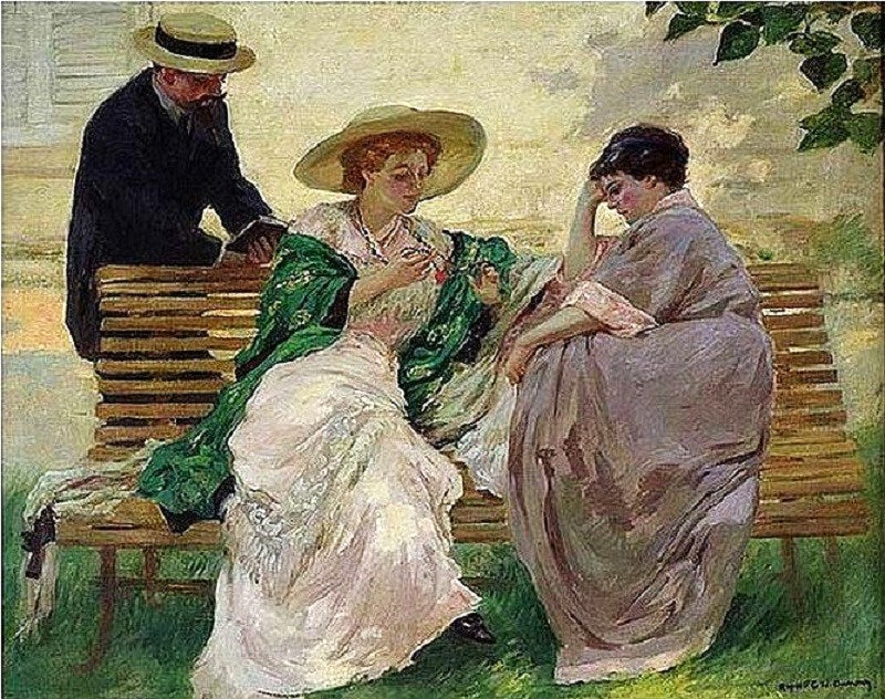 The Chat, vintage artwork by Rupert Bunny, 12x8" (A4) Poster