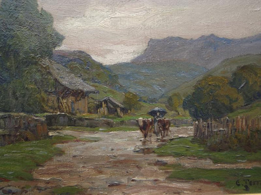 Back in the Rain, vintage artwork by Clovis-Frederick Terraire, 12x8" (A4) Poster