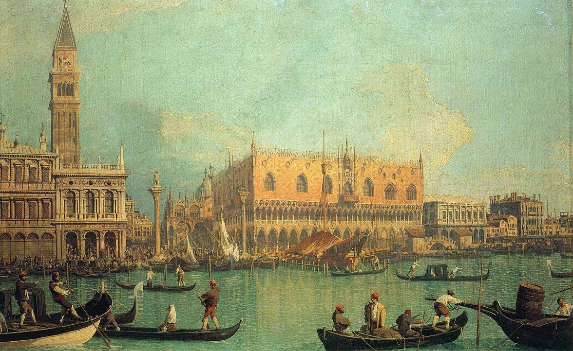 The Doge's Palace with the Piazza di San Marco, vintage artwork by Canaletto, 12x8" (A4) Poster
