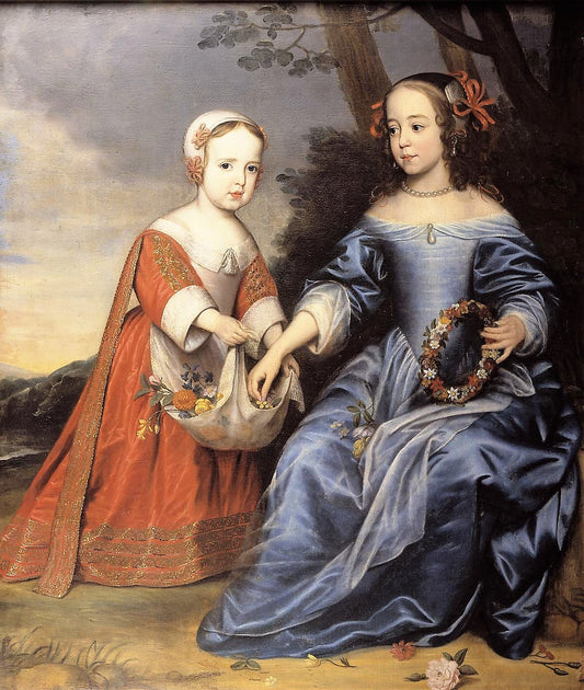 Portrait of Prince Willem III (1650-1702) and Maria van Nassau (1642-1688) as Children, vintage artwork by Gerard van Honthorst, 12x8" (A4) Poster