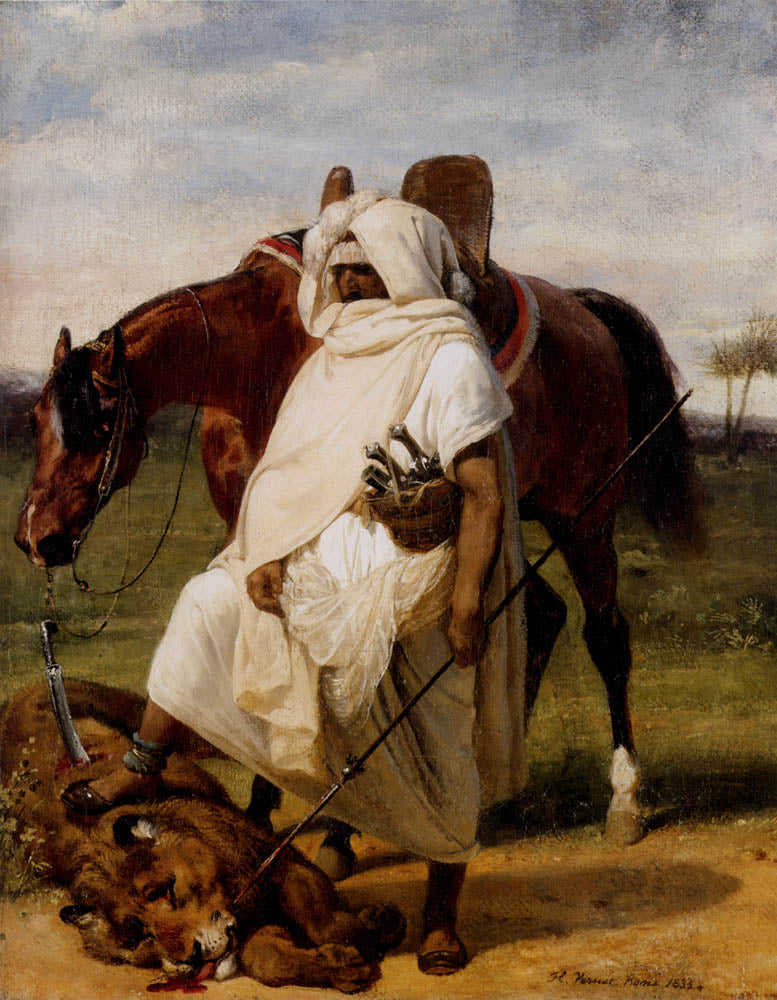 The lion hunter, vintage artwork by Horace Vernet, A3 (16x12") Poster Print