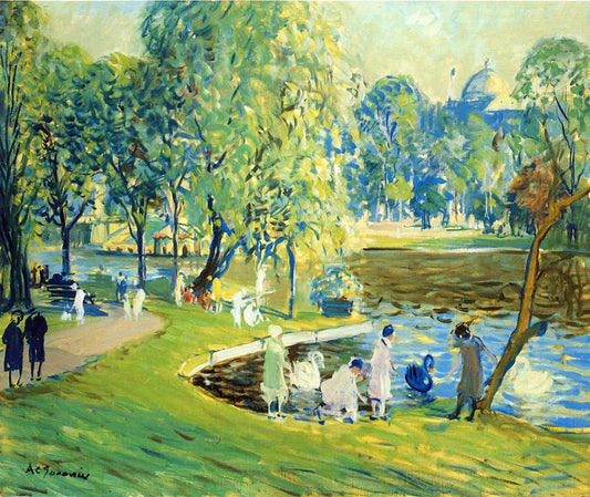 Public Garden, Boston, vintage artwork by Arthur Clifton Goodwin, 12x8" (A4) Poster