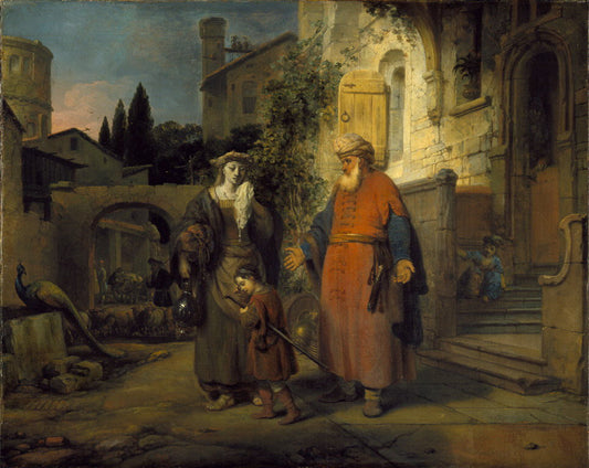 The Expulsion of Hagar and Ishmael, vintage artwork by Gerbrand van den Eeckhout, 12x8" (A4) Poster