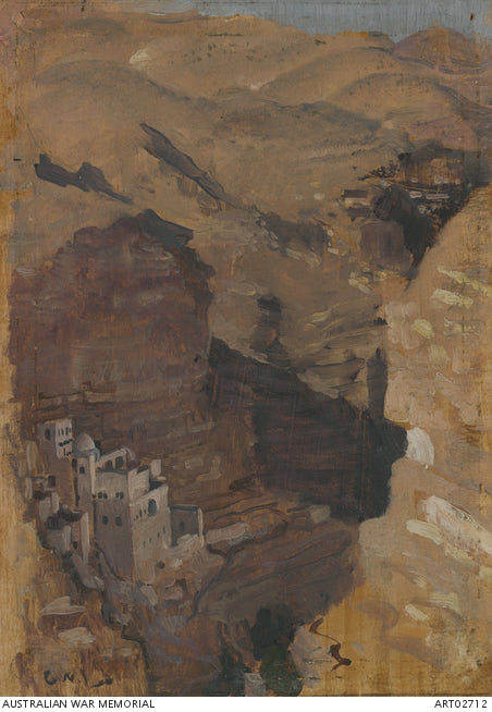 Monastery in the Ravine of Wady Kelt, vintage artwork by George W. Lambert, 12x8" (A4) Poster