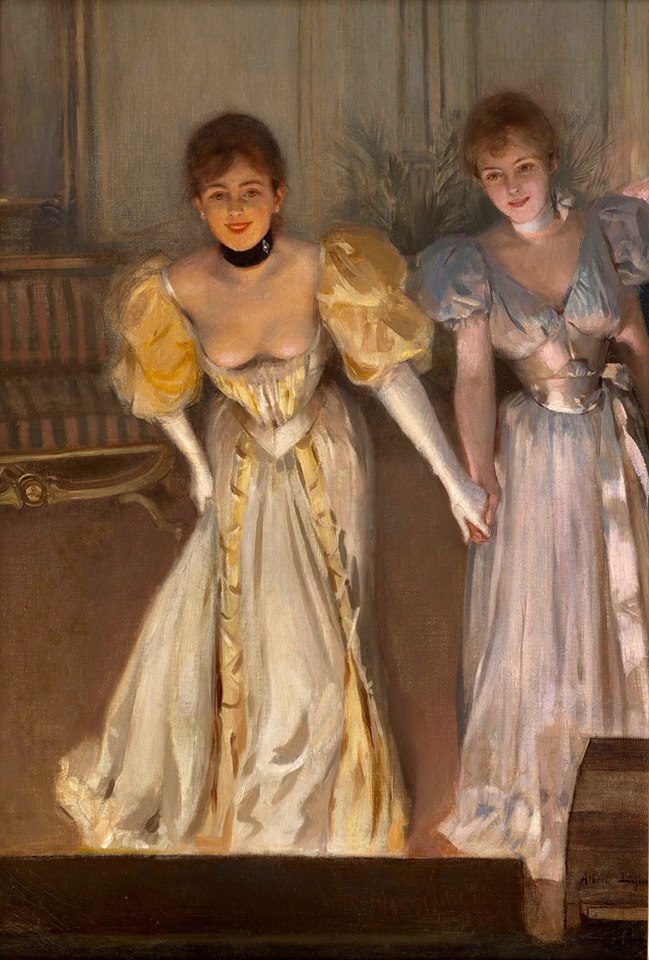 Two Actresses on Stage, vintage artwork by Albert Lynch, 12x8" (A4) Poster