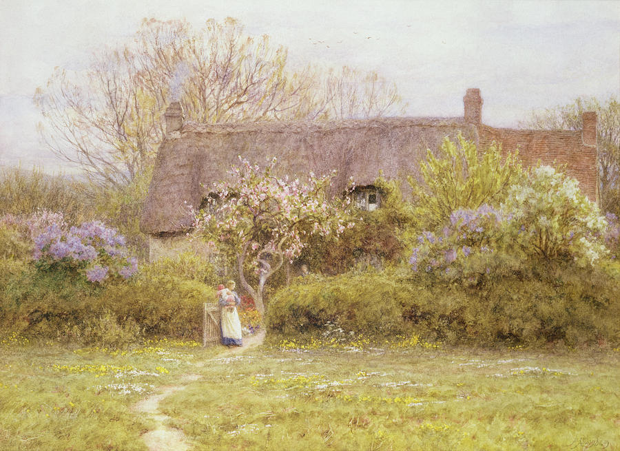 Cottage, Freshwater, Isle of Wight, vintage artwork by Helen Allingham, 12x8" (A4) Poster