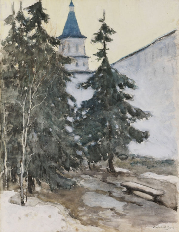 Monastery in Winter, vintage artwork by Ivan Kalmykov, 12x8" (A4) Poster