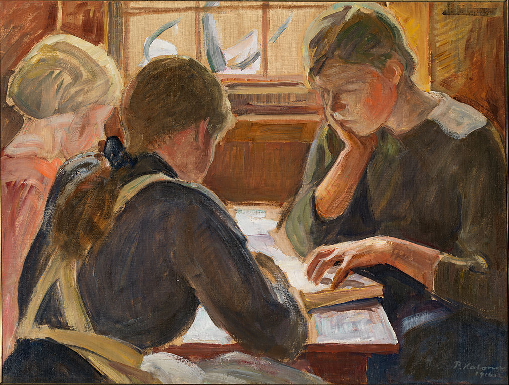 Children Reading, vintage artwork by Pekka Halonen, 12x8" (A4) Poster