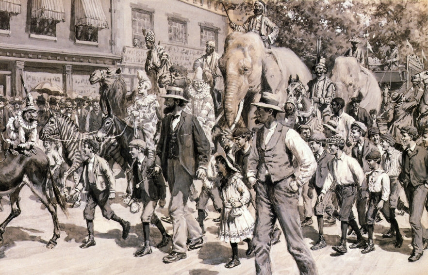 The Circus is in Town, vintage artwork by Arthur B. Frost, 12x8" (A4) Poster