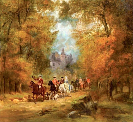 Departure for the Hunt, vintage artwork by Theodore Levigne, 12x8" (A4) Poster