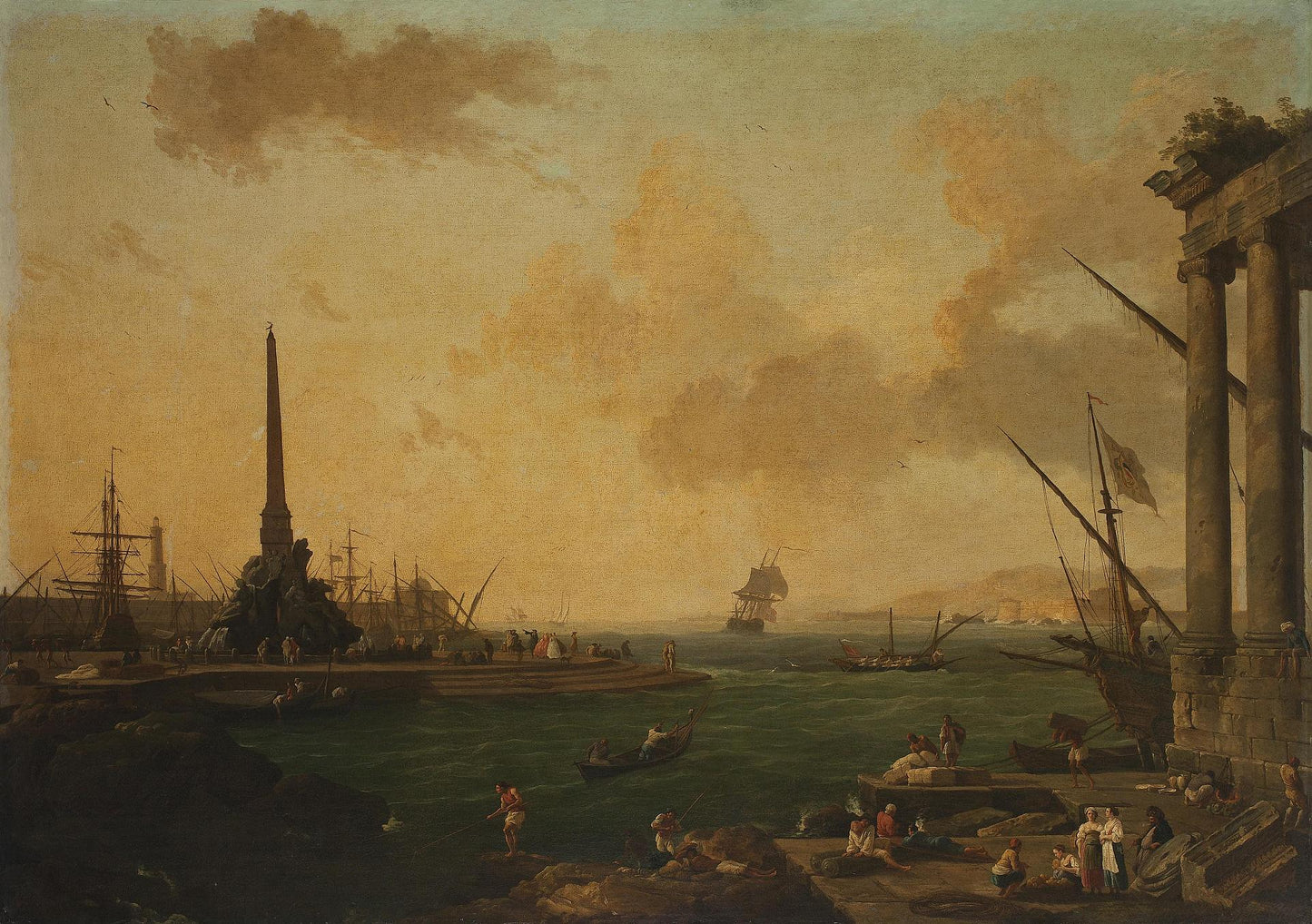 Harbour with Obelisk, vintage artwork by Claude-Joseph Vernet, 12x8" (A4) Poster