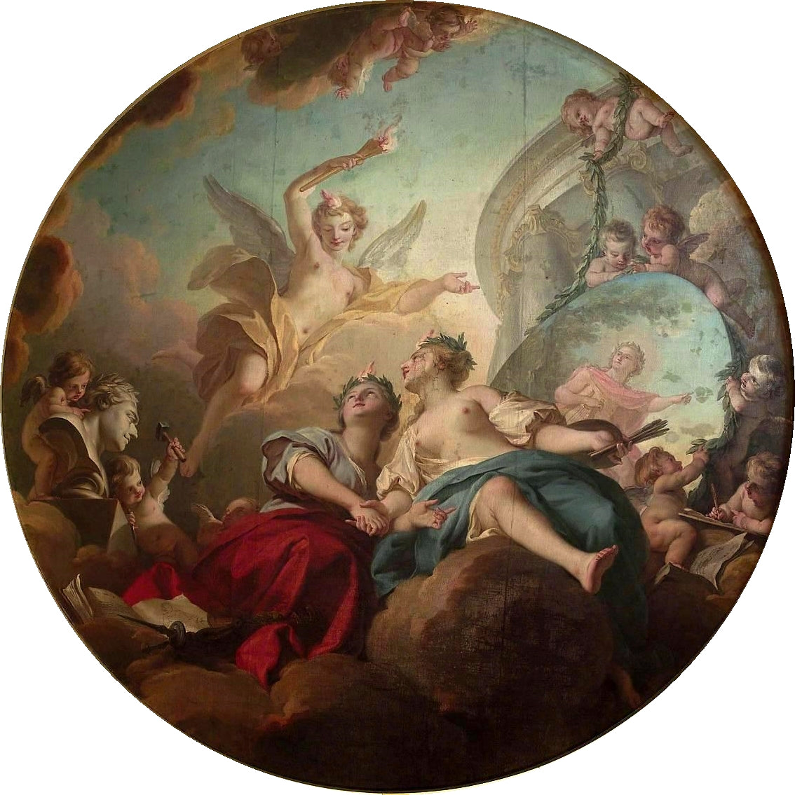 Union of Painting and Sculpture thanks to Drawing, vintage artwork by Charles-Michel-Ange Challe, 12x8" (A4) Poster