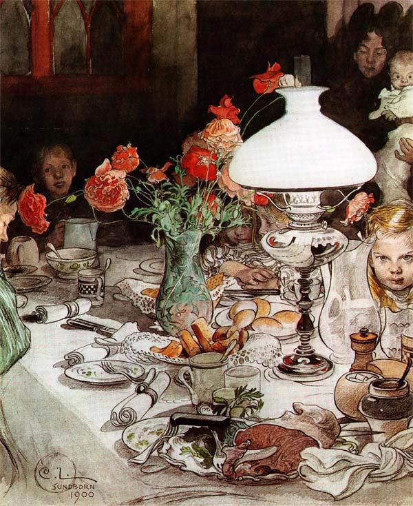Around The Lamp, vintage artwork by Carl Larsson, 12x8" (A4) Poster