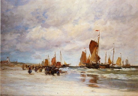 Welcoming the Fishing Vessels Home, vintage artwork by Charles Paul Gruppe, 12x8" (A4) Poster